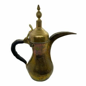 Brass Coffee Pot Vintage Aged Dallah Leather Handle Revited With Cap 15"